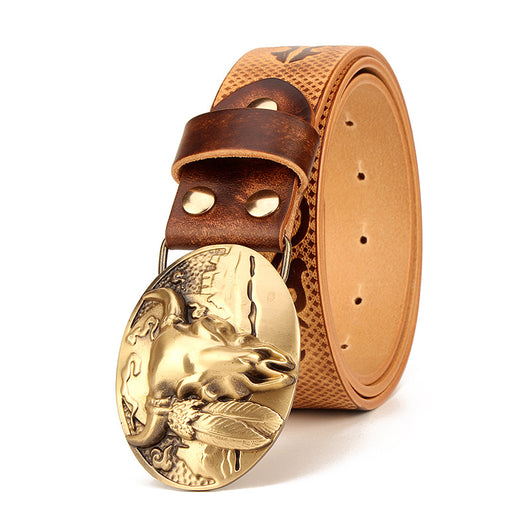 Cinturón Étnico de Cuero Genuino para Hombre - Piel de Res Premium - Image 3