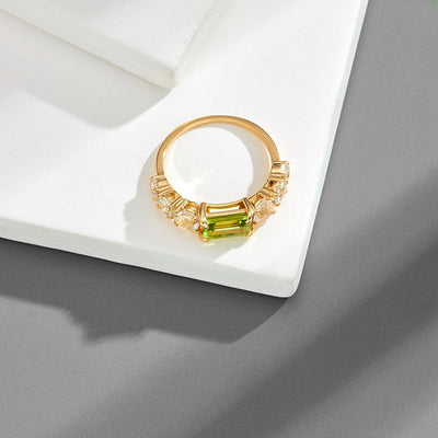 Anillo Rectangular de Plata 925 con Baño de Oro K e Incrustación de Olivino Verde - Image 11