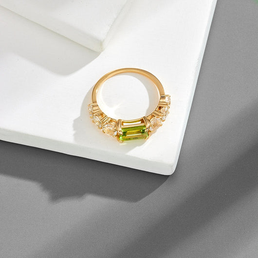 Anillo Rectangular de Plata 925 con Baño de Oro K e Incrustación de Olivino Verde - Image 11