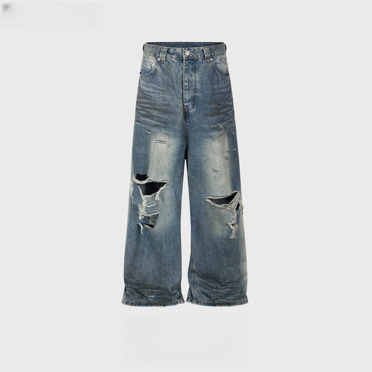 Jeans Retro Rotos Hombre con Textura Desgastada y Pliegues Vintage - Image 13