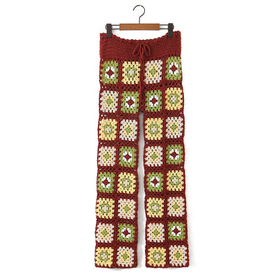 Pantalones Tejidos a Mano con Patrón Floral Colorido para Mujer - Image 13