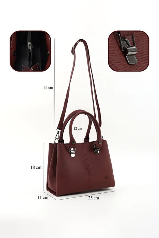 Bolso de Cuero Sintético Marrón con 3 Compartimentos y Correa Ajustable - Image 2