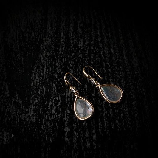 Aretes Gota de Luz Lunar con Nácar Roto - Diseño Minoritario Francés