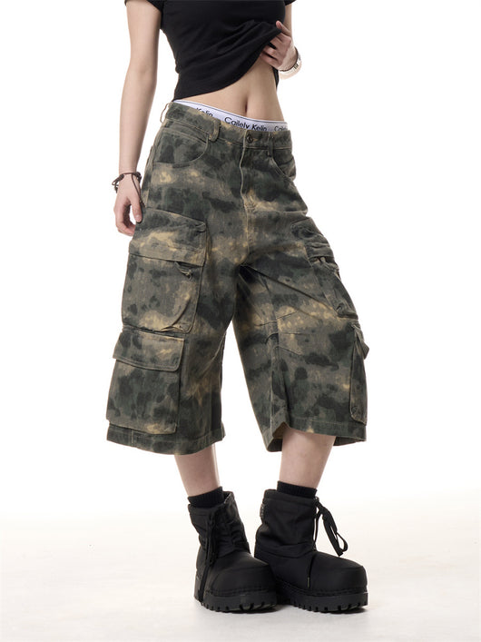 Pantalones Cargo Cortos Camuflaje Retro - Diseño Holgado Unisex con Múltiples Bolsillos - Image 5