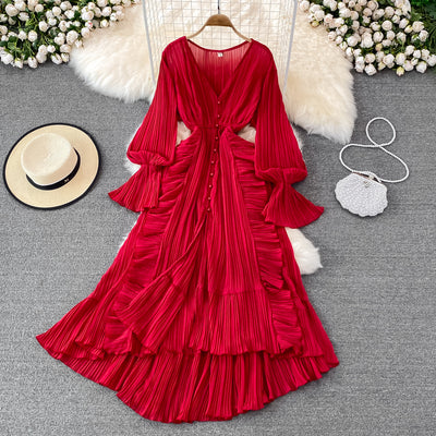 Vestido Rojo de Playa Cintura Alta Cuello V Viajes Desérticos - Image 2