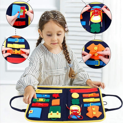 Tablero Educativo Sensorial con Actividades de Abotonado y Vestimenta para Bebés - Image 3