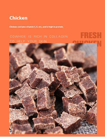 Three varieties of dog treats: dried beef cubes, seaweed beef dices, and chicken cubes, for training and rewards. - Image 6