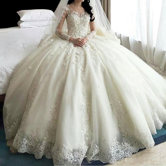 Vestido de Novia Princesa Manga Larga con Botones en la Espalda