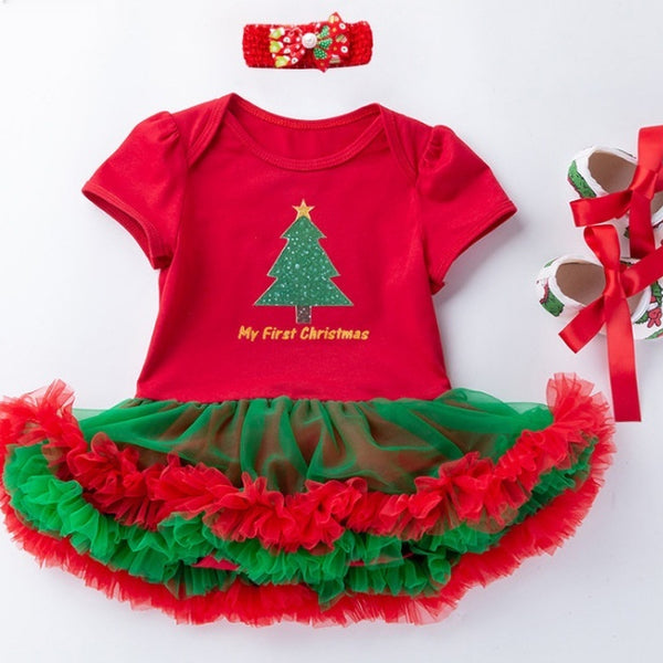 Vestido Navideño Infantil de Malla con Diseño Cartoon
