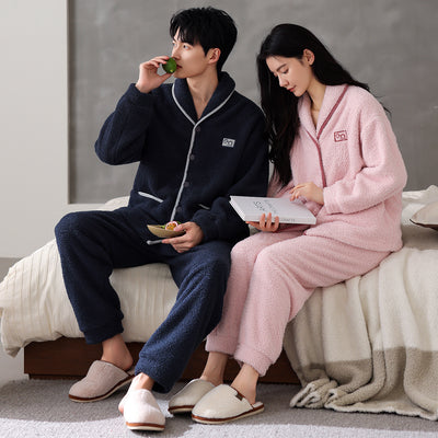 Pijama de Pareja Franela Gruesa Coral Fleece Manga Larga Abrigado - Image 3