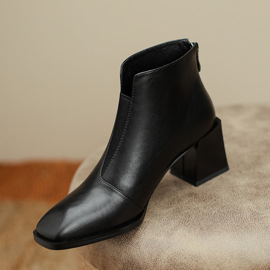 Botines Mujer Otoño Invierno Tacón Cuadrado Grueso Punta Cuadrada - Image 3