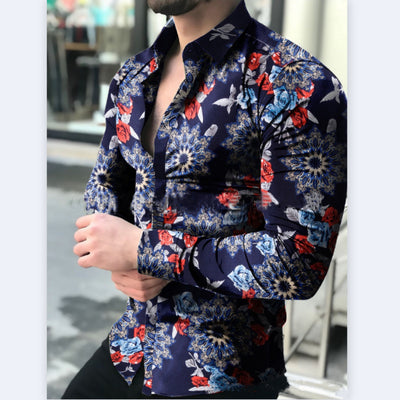 Camisa Floral Casual de Manga Larga para Hombre - Primavera y Otoño - Image 14