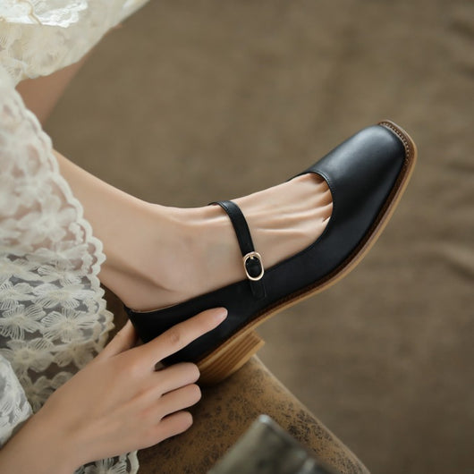 Zapatos de Tacón Cuadrado Retro Francés - Comodidad y Elegancia en Cada Paso - Image 9