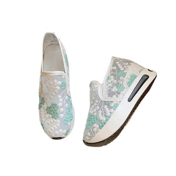 Zapatillas Deportivas Elegantes con Tacón Alto y Malla Encaje para Mujer