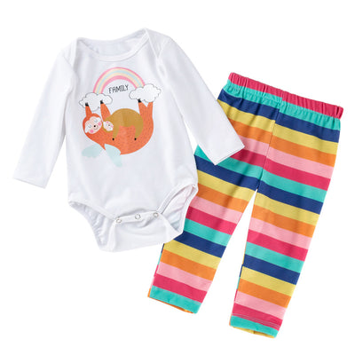 Pijama Infantil Estampado Arcoíris con Pantalón a Rayas - Image 7