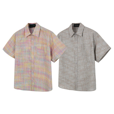 Camisa Cuadriculada Seersucker Suelta para Hombre - Manga Corta Verano - Image 21