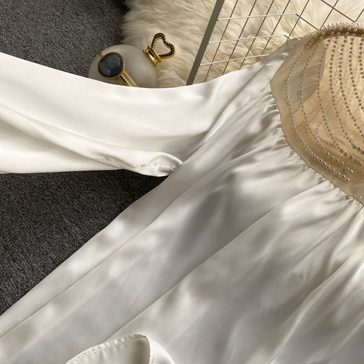 Blusa Elegante Plisada con Malla Transparente y Detalles Perlados - Image 13