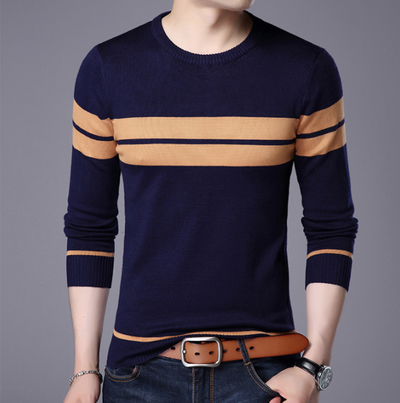 Suéter de Punto para Hombre con Rayas - Cuello Redondo Cálido - Image 6