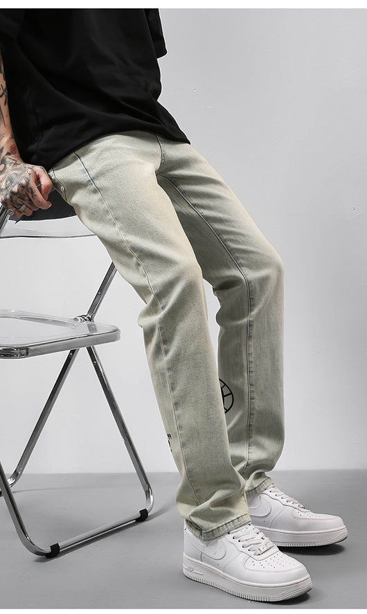 Jeans Vintage Americano Desgastado Amarillo con Estampado de Letras - Image 16