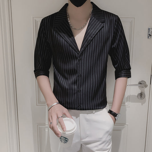 Camisa Slim Fit a Rayas Manga Corta para Hombre - Image 2