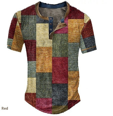 Camisa Henley Estampada de Cuadros Color Block para Hombre - Image 15