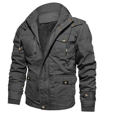 Chaqueta Abrigo Hombre Algodón con Capucha Forrado Velludo Multibolsillos Estilo Vintage - Image 5