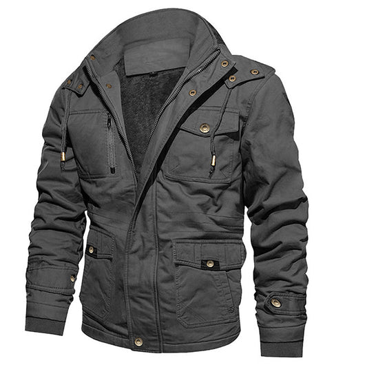 Chaqueta Abrigo Hombre Algodón con Capucha Forrado Velludo Multibolsillos Estilo Vintage - Image 5