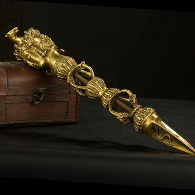 Vajra Cabeza de Caballo de Cobre Puro - Instrumento Tibetano Antiguo para Decoración