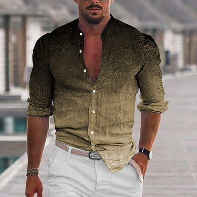 Camisa Casual de Manga Larga con Cuello de Pie Degradado para Hombre - Image 13