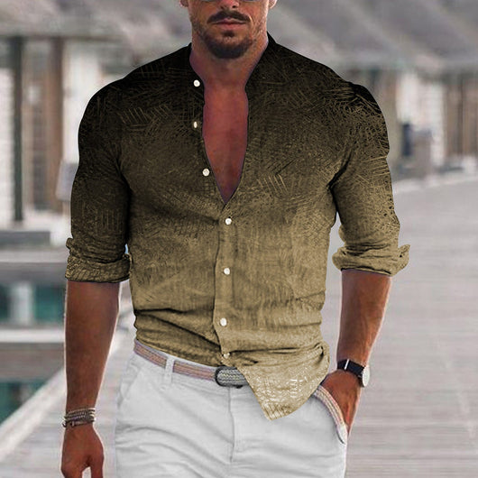 Camisa Casual de Manga Larga con Cuello de Pie Degradado para Hombre - Image 13