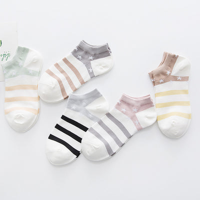Calcetines Invisibles de Algodón Transpirable con Diseño Rayas Estrellas - Image 16