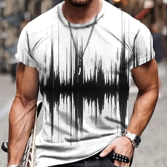 Camiseta Hombre Estampado Paisaje Natural Fresca y Elegante Manga Corta