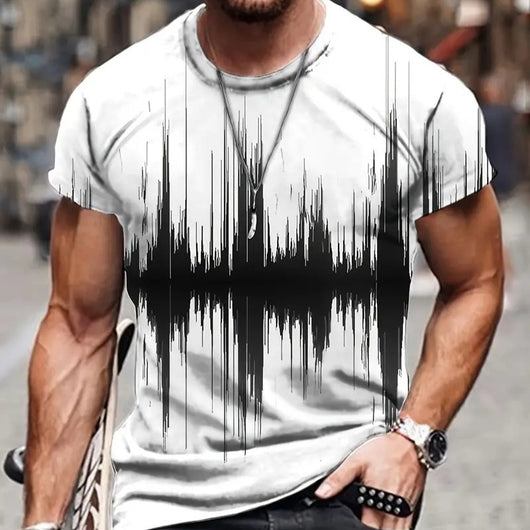 Camiseta Hombre Estampado Paisaje Natural Fresca y Elegante Manga Corta