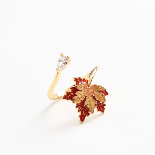 Anillo de Oro 18K con Hoja de Arce y Esmalte Degradado - Image 7