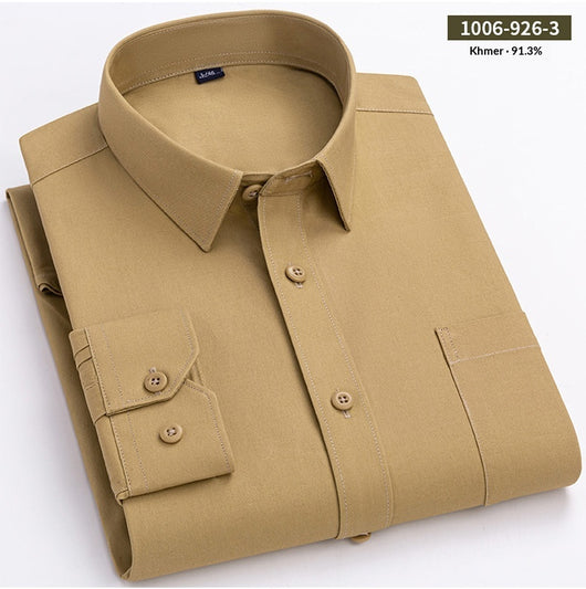 Camisa de Algodón Manga Larga Khaki para Hombre - Primavera - Image 13