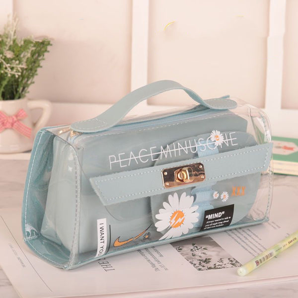 Estuche Transparente Margarita para Lápices y Artículos de Papelería