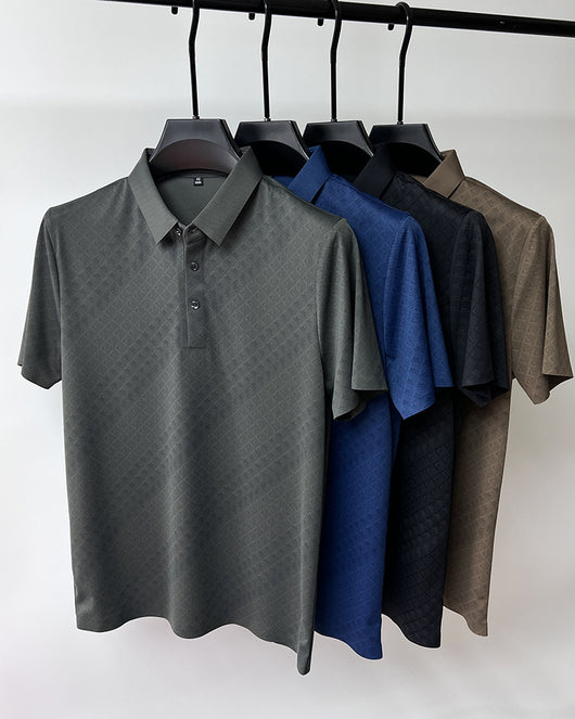 Polo Elegante de Seda de Hielo Manga Corta para Hombre - Diseño Cuadros Verano - Image 17