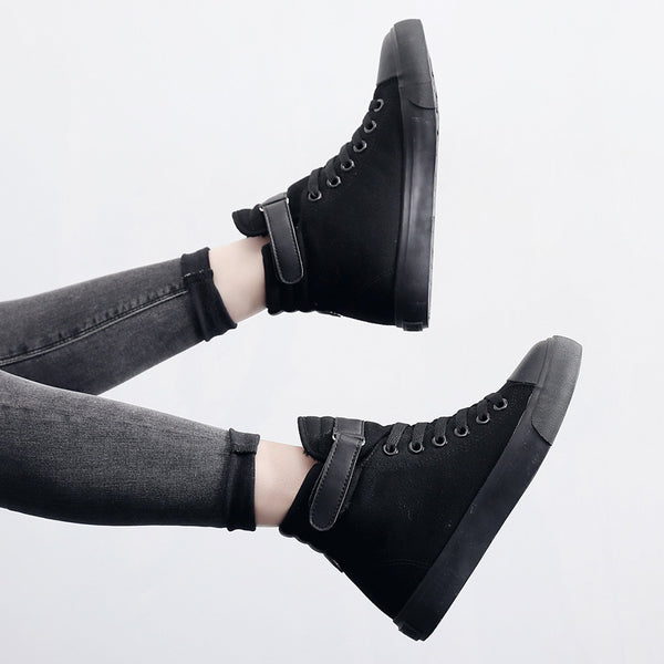 Zapatillas Altas de Lona Negras Estilo Británico para Mujer