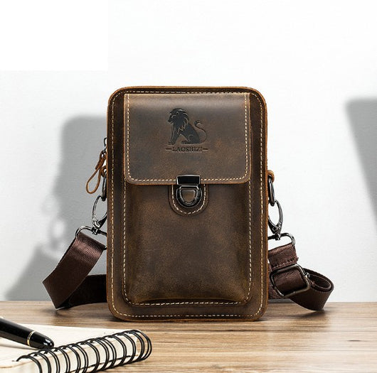 Bolsa Mensajera de Cuero con Cinturón Multifuncional para Hombre