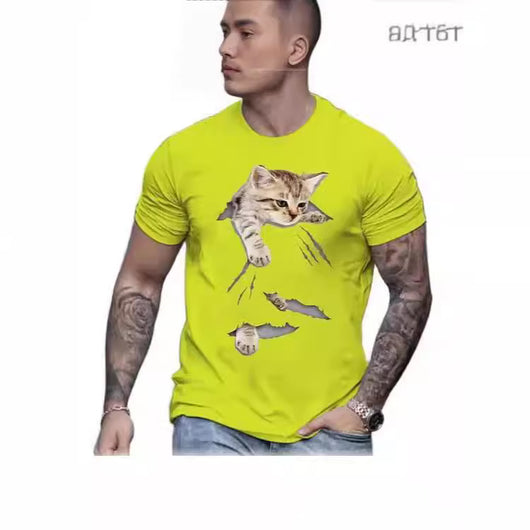 Playera Gato 3D Estampado Animal Print Manga Corta Hombre - Image 5