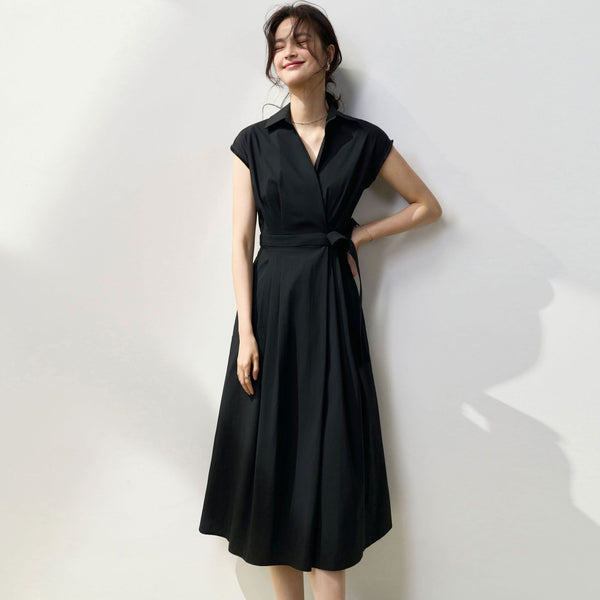Vestido Camisero Ajustado de Algodón con Pliegues Simétricos y Corte Vertical - Image 6