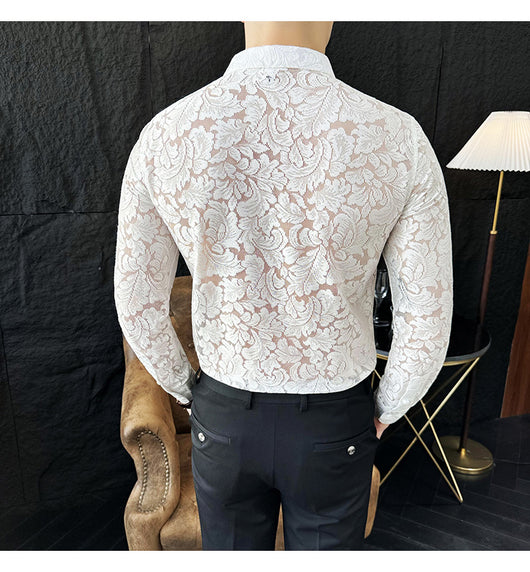 Camisa Hueca de Manga Larga para Hombre - Poliéster Primavera Verano - Image 7