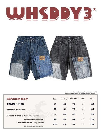 Shorts Camisa de Negocios Patchwork Denim Retro para Hombre - Image 6
