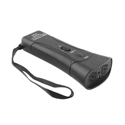 Yellow and black ultrasonic dog training devices with wrist straps, one in retail packaging. - Image 26