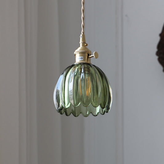Lámpara de Techo Vintage Cobre y Ámbar con Flor - Diseño Minimalista para Dormitorio