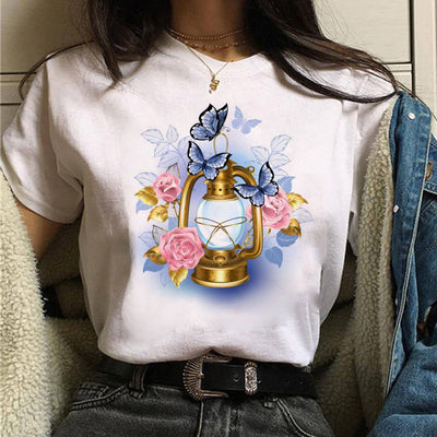 Playera Estampada Mariposas y Flores - Manga Corta - Image 4