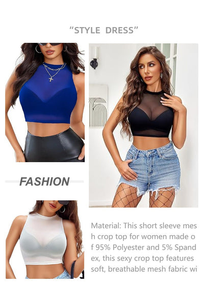 Blusa Transparente de Encaje Mesh con Cuello Redondo Sensual - Image 15