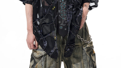 Camisa Manga Corta Translúcida con Patrón de Serpiente para Hombre - Image 9