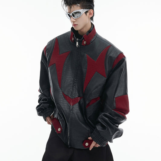 Chaqueta de Cuero PU con Detalles en Contraste y Herrajes Metálicos