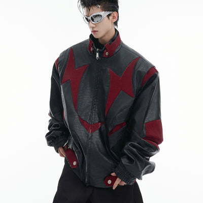 Chaqueta de Cuero PU con Detalles en Contraste y Herrajes Metálicos